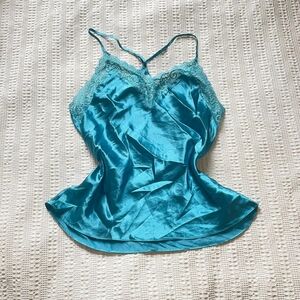 Linea Donatella Teal Satin Crop Top